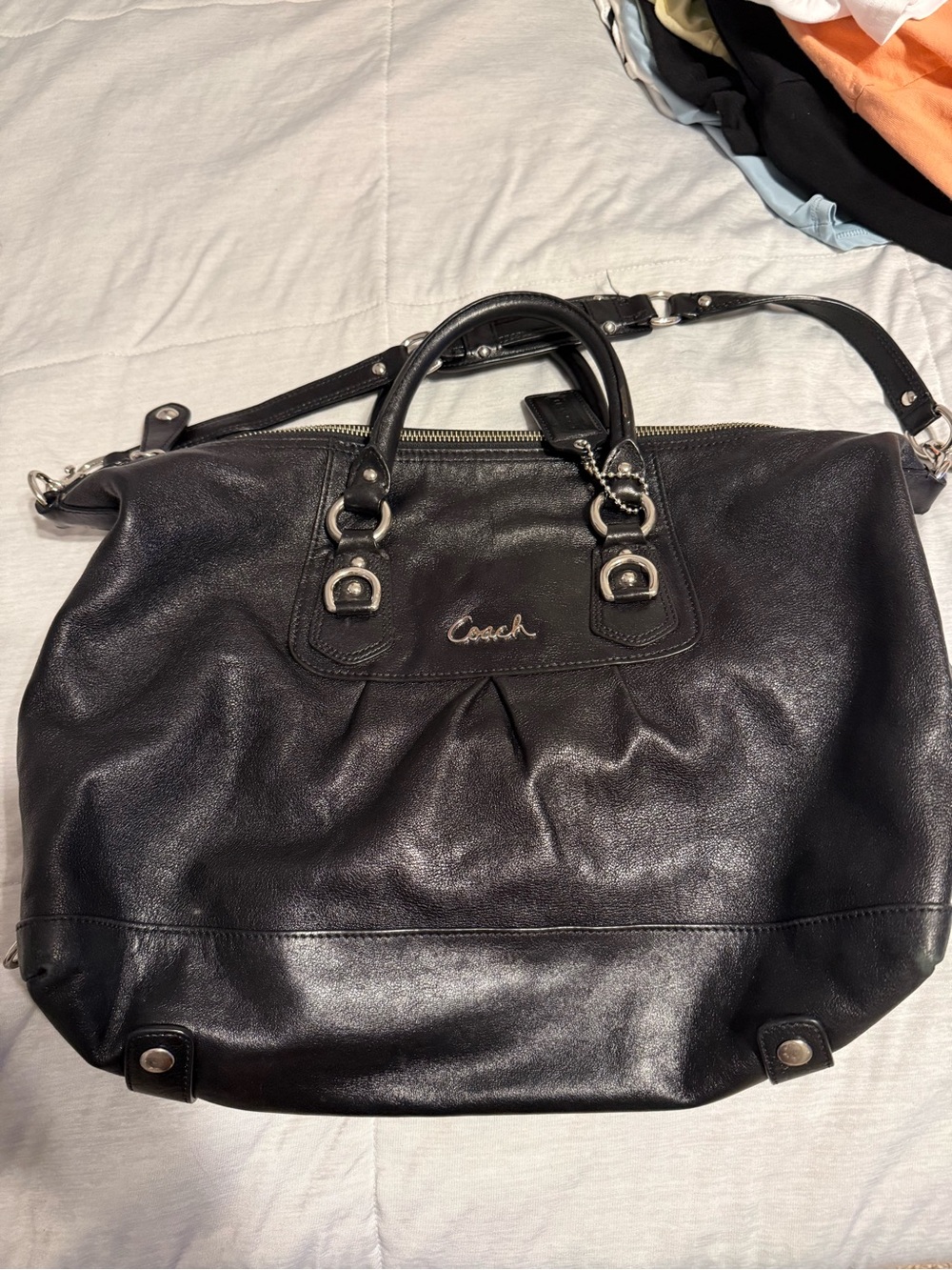 Y2K Coach Black Leather Tote with Silver Hardware
